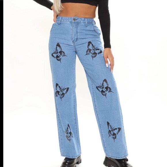 Boho Black Butterfly Jeans size 11 denim new - Picture 2 of 9